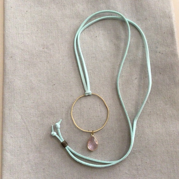 New handcrafted Sundance charm necklace blue suede cord pink stone pendant - Picture 6 of 6